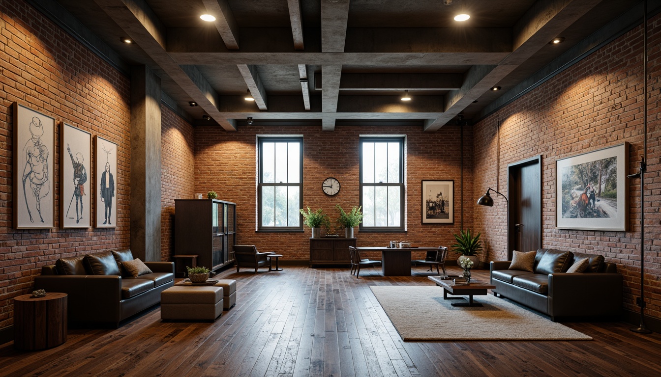 Prompt: Exposed brick walls, metal beams, reclaimed wood floors, industrial lighting fixtures, concrete ceilings, urban lofts, modern apartments, minimalist decor, functional furniture, distressed finishes, vintage machinery, eclectic artwork, moody color palette, warm atmospheric lighting, shallow depth of field, 1/1 composition, realistic textures, ambient occlusion.