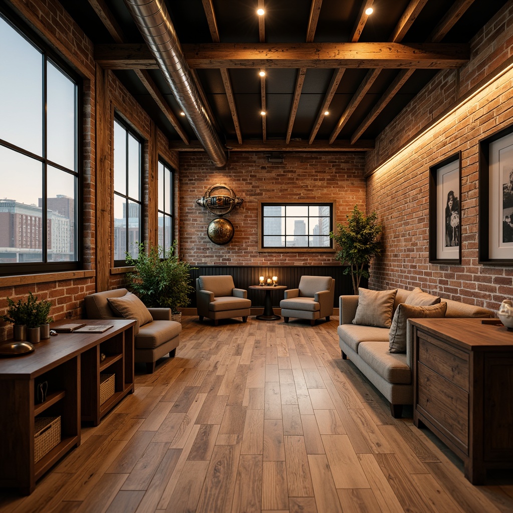 Prompt: Rustic wood accents, natural oak flooring, warm earthy tones, distressed textures, vintage sports equipment, antique furniture pieces, industrial metal beams, exposed brick walls, reclaimed wood planks, matte finish, soft warm lighting, shallow depth of field, 3/4 composition, realistic textures, ambient occlusion.