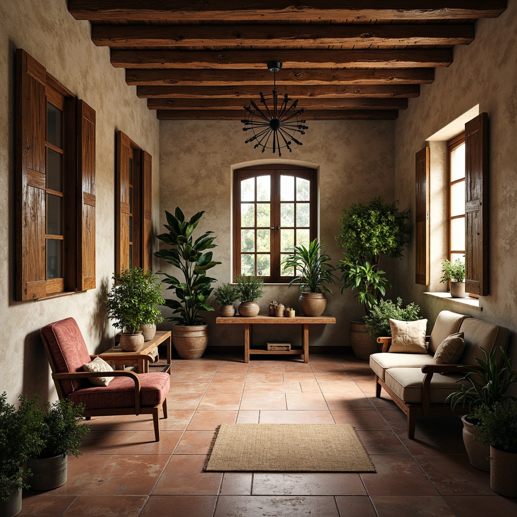 Prompt: Rustic French country estate, warm maroon hues, distressed wood accents, vintage metalware, soft velvet fabrics, natural linen textiles, earthy terracotta floors, worn stone walls, lush greenery, overflowing flower boxes, ornate wooden shutters, creamy whites, weathered copper roofs, misty morning light, shallow depth of field, 1/1 composition, realistic textures, ambient occlusion.