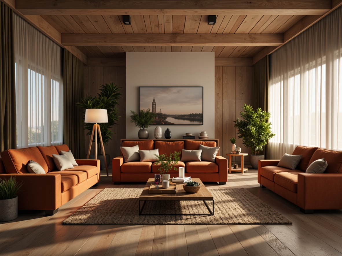 Prompt: Cozy living room, plush sofas, velvet armchairs, wooden coffee tables, soft cushions, woven baskets, natural fiber rugs, warm lighting, modern minimalist decor, sleek metal frames, comfortable ergonomic design, calming color palette, relaxing ambiance, shallow depth of field, 1/2 composition, panoramic view, realistic textures, ambient occlusion.