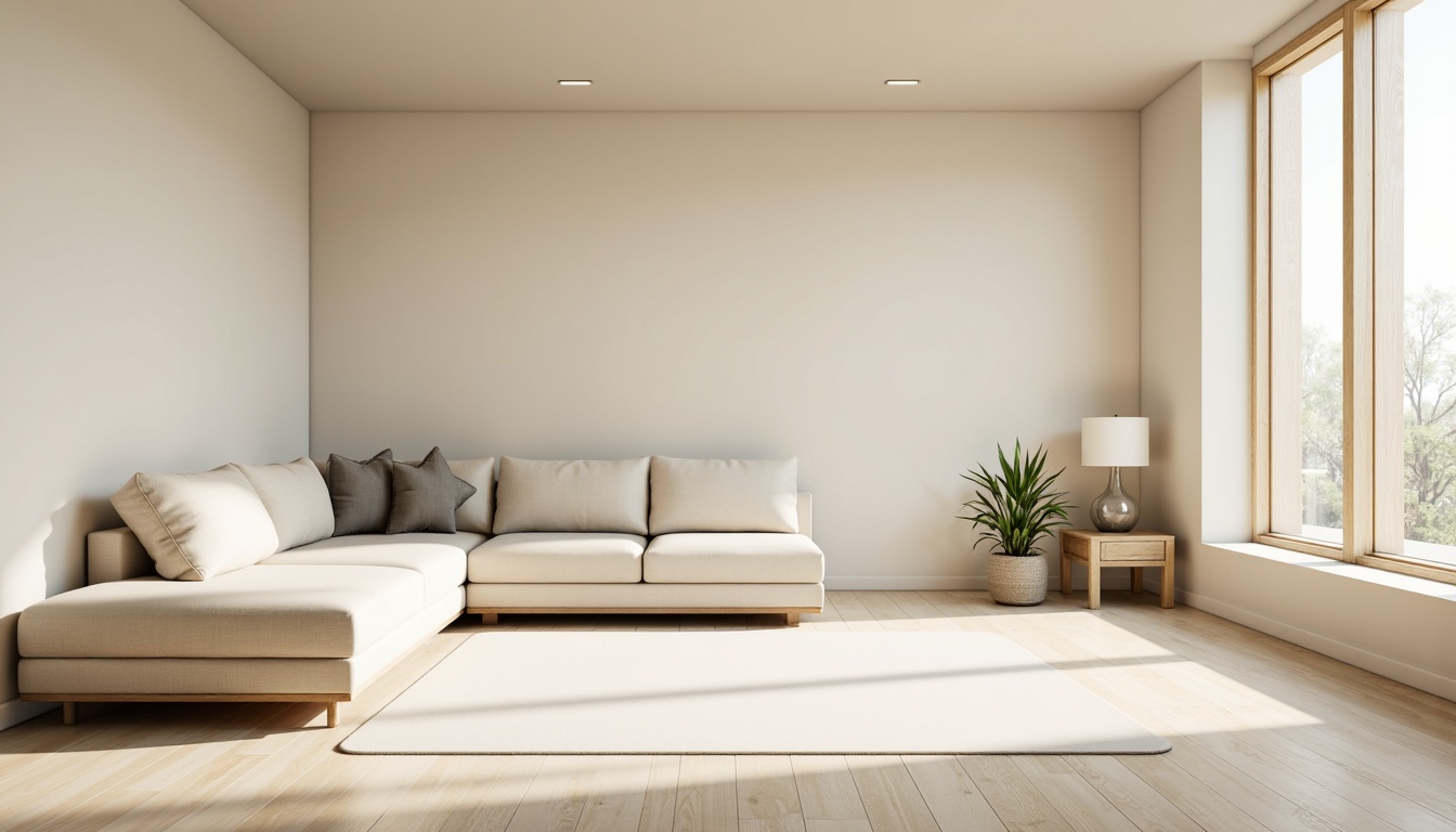 Prompt: Monochromatic interior, soft beige walls, creamy white furniture, subtle gray accents, natural wood textures, minimalist decor, empty space, simple shapes, clean lines, neutral color scheme, abundant natural light, warm ambient glow, shallow depth of field, 1/1 composition, realistic render, subtle reflections.