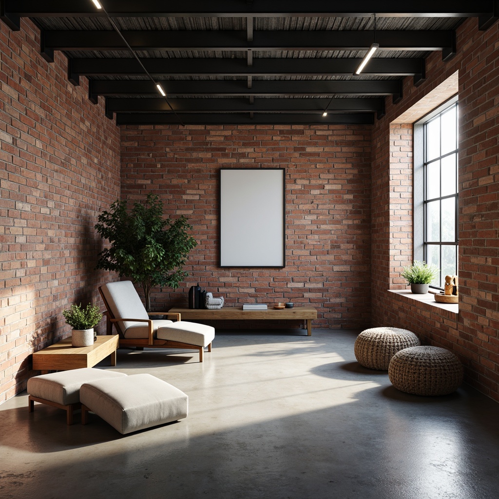 Prompt: Exposed brick walls, industrial metal beams, polished concrete floors, reclaimed wood accents, functional minimalist decor, sparse greenery, monochromatic color scheme, steel windows, rectangular shapes, clean lines, neutral tones, urban loft atmosphere, natural light pouring in, soft shadows, 1/1 composition, atmospheric perspective, realistic textures, subtle ambient occlusion.