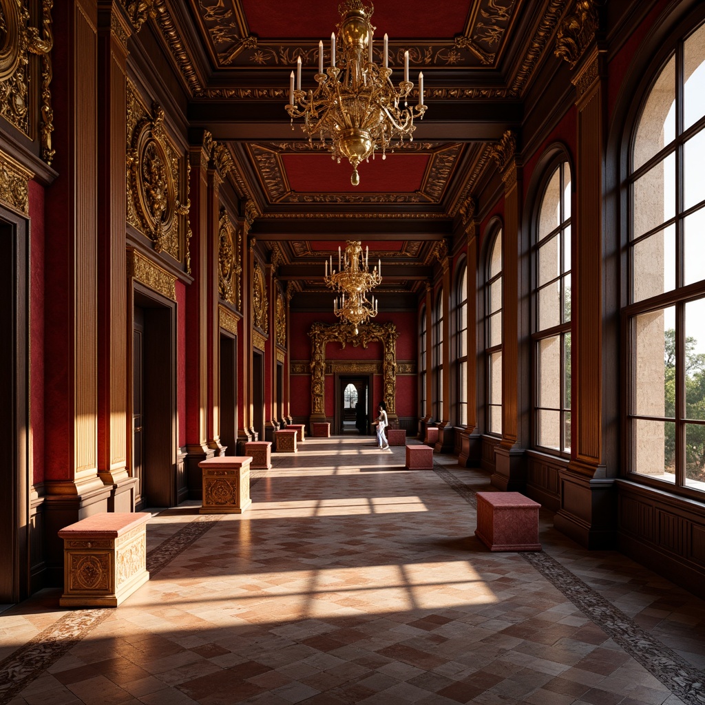 Prompt: Rich velvety reds, golden yellows, soft creamy whites, muted earthy browns, luxurious dark wood tones, ornate gilded frames, intricate carvings, Renaissance-inspired patterns, grand high ceilings, opulent chandeliers, lavish drapery, museum-quality lighting, subtle warm glow, 1/2 composition, realistic textures, ambient occlusion.