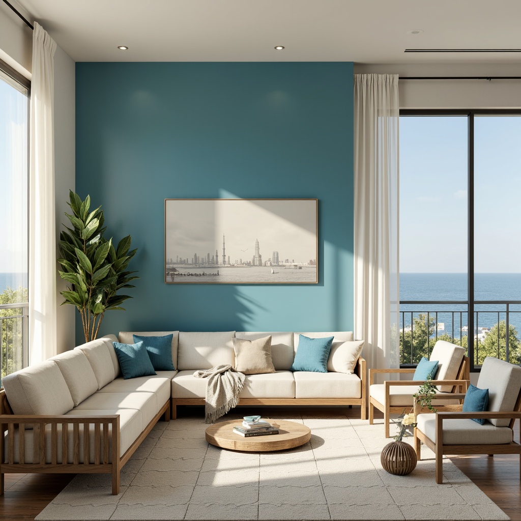 Prompt: \Cerulean blue accent wall, creamy white trim, warm beige furniture, natural wood textures, minimalist decor, modern coastal living room, large windows, ocean views, soft diffused lighting, shallow depth of field, 1/1 composition, realistic render, ambient occlusion, subtle gradient effects.\Let me know if you need any adjustments or if you'd like to generate another prompt!