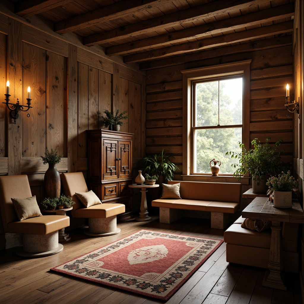 Prompt: Rustic wooden benches, natural stone pedestals, earthy tone carpets, vintage metal lanterns, reclaimed wood walls, distressed leather sofas, antique wooden coffins, traditional funeral ornaments, warm candle lighting, soft focus photography, shallow depth of field, 2/3 composition, panoramic view, realistic textures, ambient occlusion.