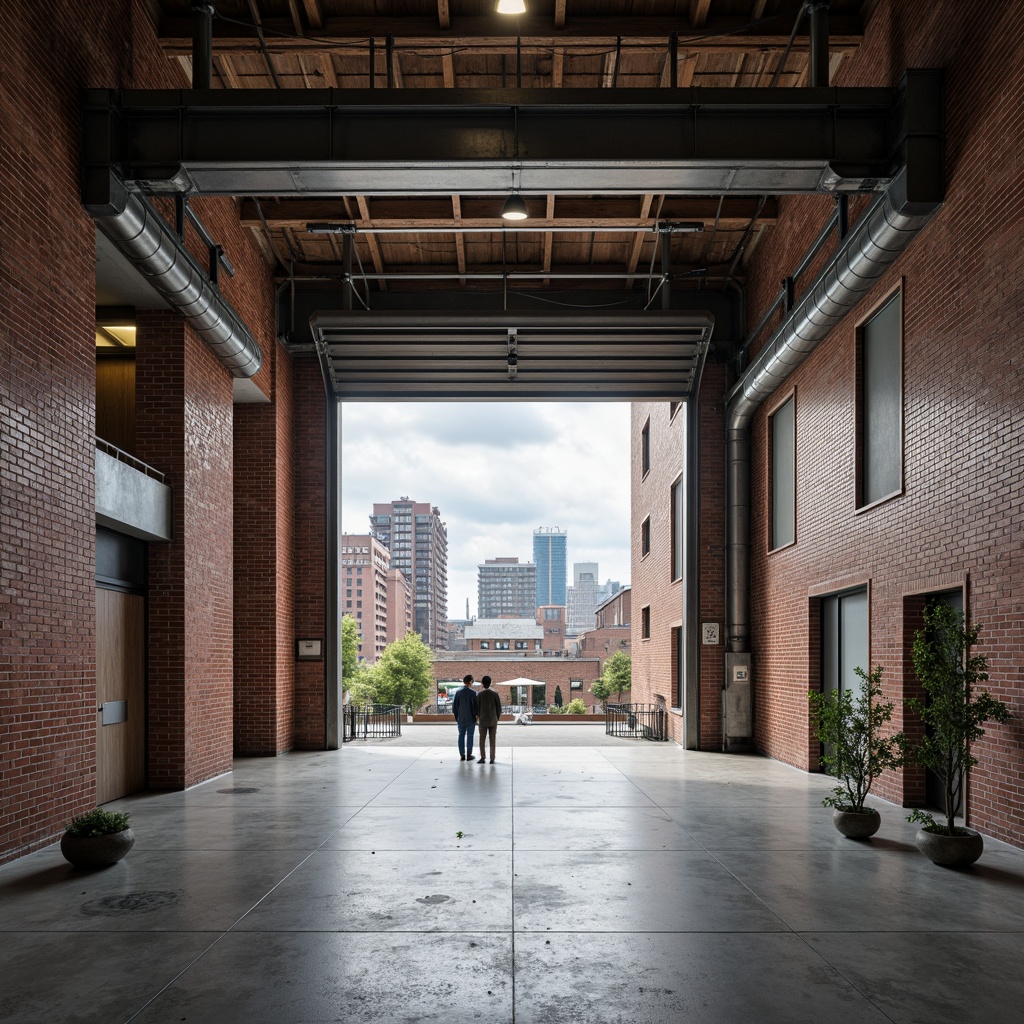 Prompt: Industrial warehouse atmosphere, exposed brick walls, metal beams, polished concrete floors, minimal ornamentation, functional simplicity, monochromatic color scheme, bold typography, reclaimed wood accents, metal framework, industrial lighting fixtures, urban cityscape, cloudy day, soft diffused lighting, shallow depth of field, 1/1 composition, realistic textures, ambient occlusion.