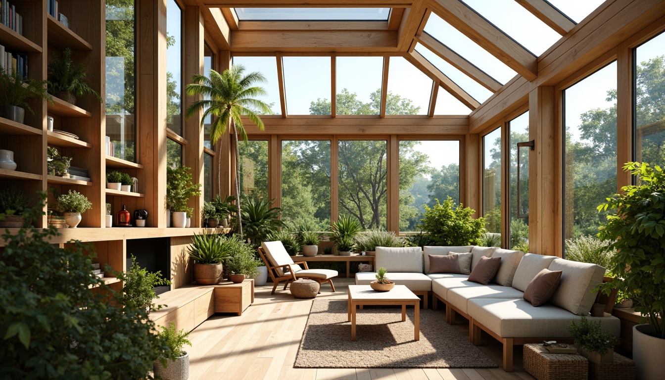 Prompt: Vibrant sunroom interior, floor-to-ceiling windows, sliding glass doors, minimal frames, clerestory windows, skylights, solar tubes, natural light pouring in, warm cozy atmosphere, comfortable seating areas, lush greenery, potted plants, wooden accents, rustic charm, modern minimalist decor, neutral color palette, soft diffused lighting, shallow depth of field, 1/1 composition, realistic textures, ambient occlusion.