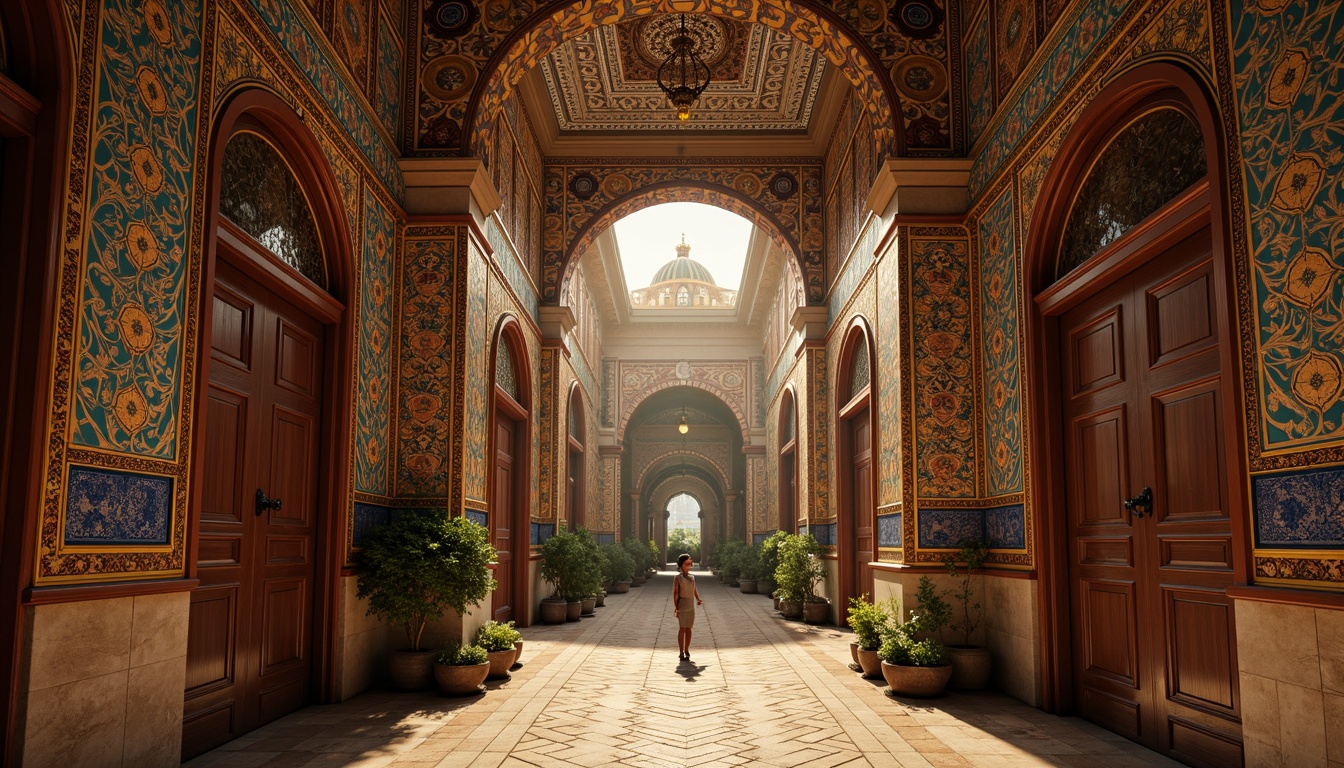 Prompt: Intricate Islamic geometry, vibrant Turkish tiles, ornate Indian carvings, majestic Chinese dragons, ancient Egyptian hieroglyphics, colorful African patterns, rustic wooden accents, natural stone foundations, warm golden lighting, soft focus photography, 1/1 composition, cinematic mood, atmospheric perspective, rich cultural heritage, nostalgic ambiance.