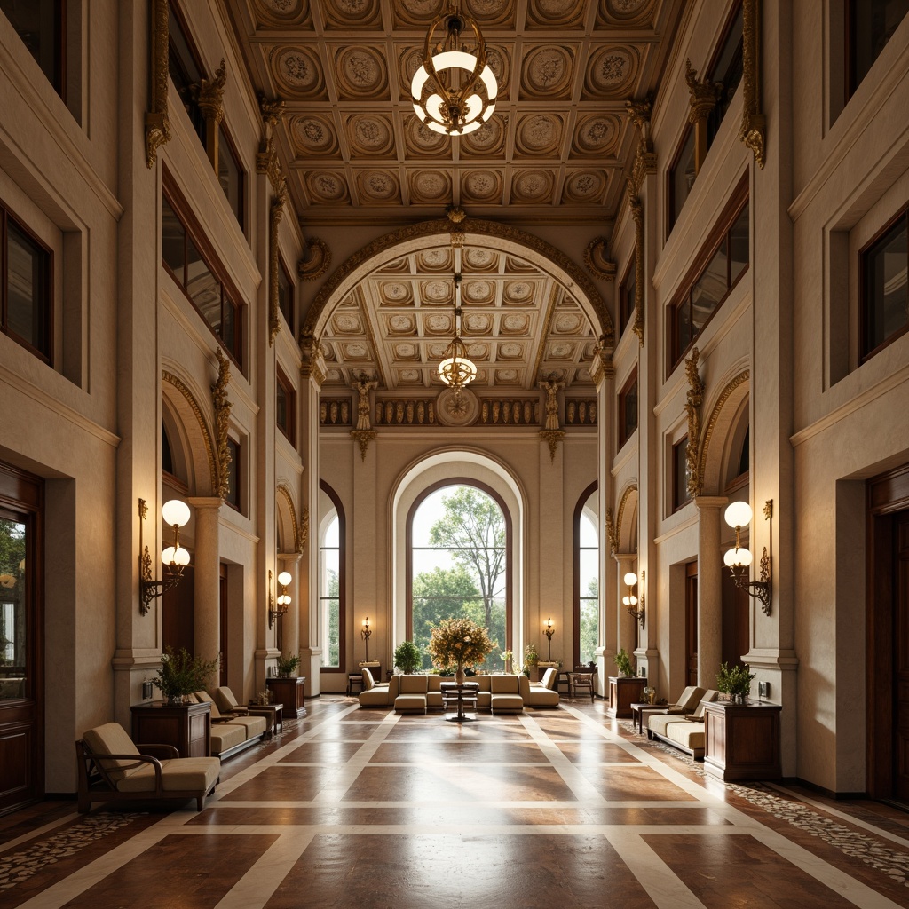 Prompt: Grand archways, ornate carvings, elegant columns, luxurious materials, marble flooring, high ceilings, dramatic lighting, warm neutral tones, sophisticated ambiance, refined architectural details, symmetrical composition, shallow depth of field, 1/1 ratio framing, soft focus effect.