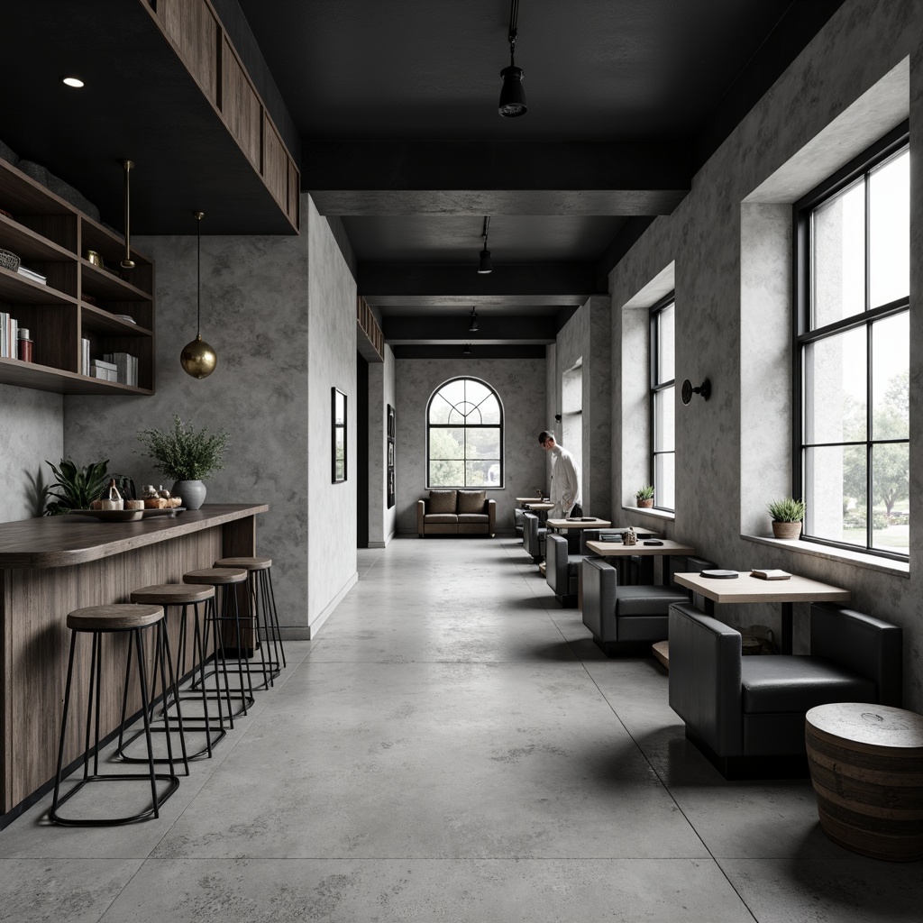 Prompt: Monochromatic interior, sleek lines, minimal ornamentation, matte finishes, industrial materials, exposed concrete walls, polished steel surfaces, reclaimed wood accents, low-pile carpets, neutral color palette, soft indirect lighting, 1/1 composition, shallow depth of field, realistic textures, ambient occlusion.