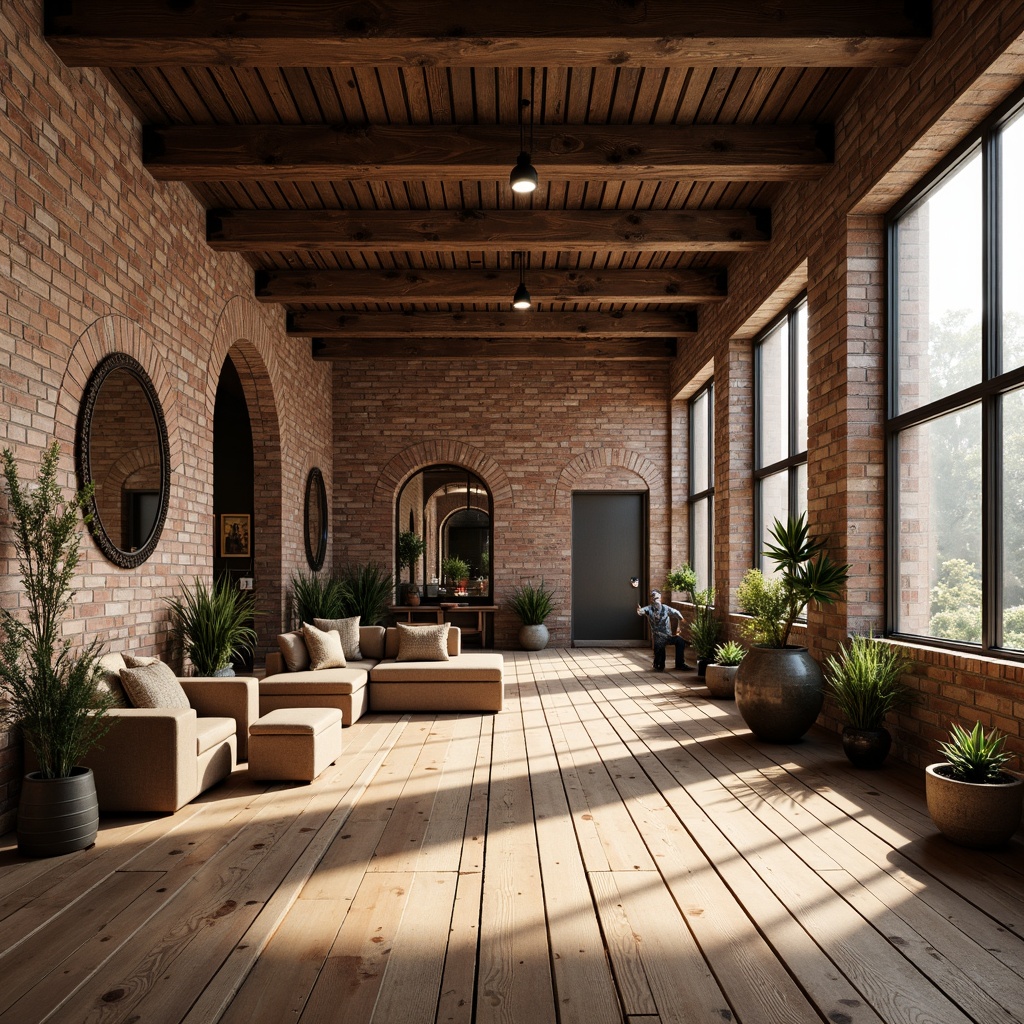 Prompt: Rustic home gym, wooden flooring, reclaimed planks, distressed finishes, warm earthy tones, natural textures, vintage athletic equipment, exposed brick walls, industrial metal beams, large windows, abundant natural light, soft warm lighting, shallow depth of field, 3/4 composition, realistic wood grain, ambient occlusion.