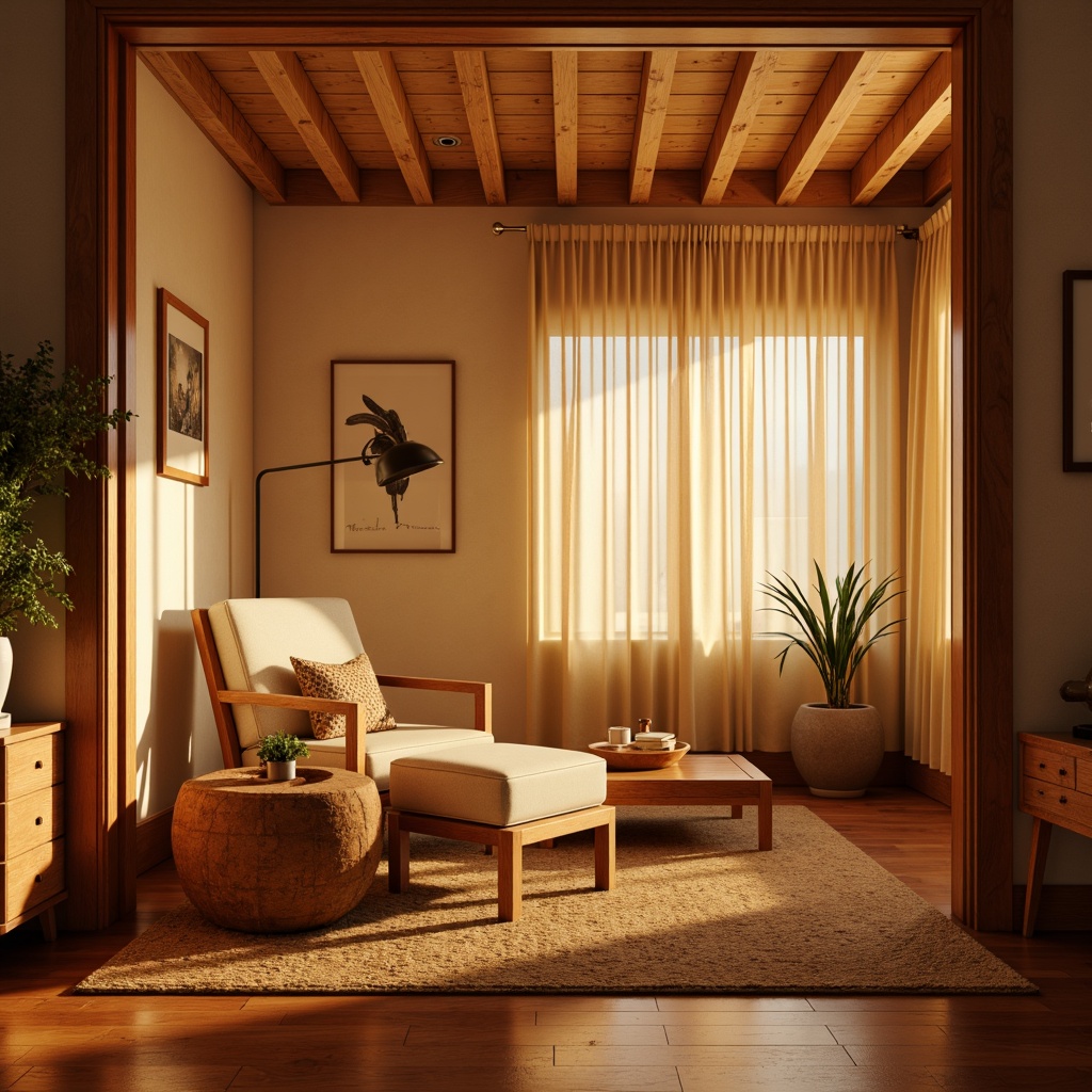 Prompt: Warm amber hues, soft golden lighting, natural wood textures, earthy terracotta accents, creamy beige backgrounds, rich walnut furniture, subtle sepia tone gradients, cozy atmospheric ambiance, gentle warm shadows, 1/2 composition, shallow depth of field, realistic reflections, ambient occlusion.