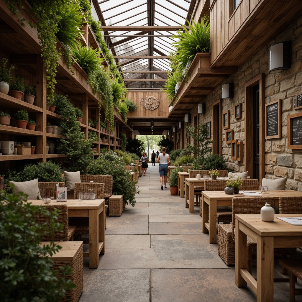 Prompt: Rustic market vernacular, reclaimed wood accents, natural stone walls, earthy color palette, woven textiles, rattan furniture, potted greenery, living walls, wooden crates, distressed metal decorations, vintage signage, soft warm lighting, shallow depth of field, 3/4 composition, realistic textures, ambient occlusion.