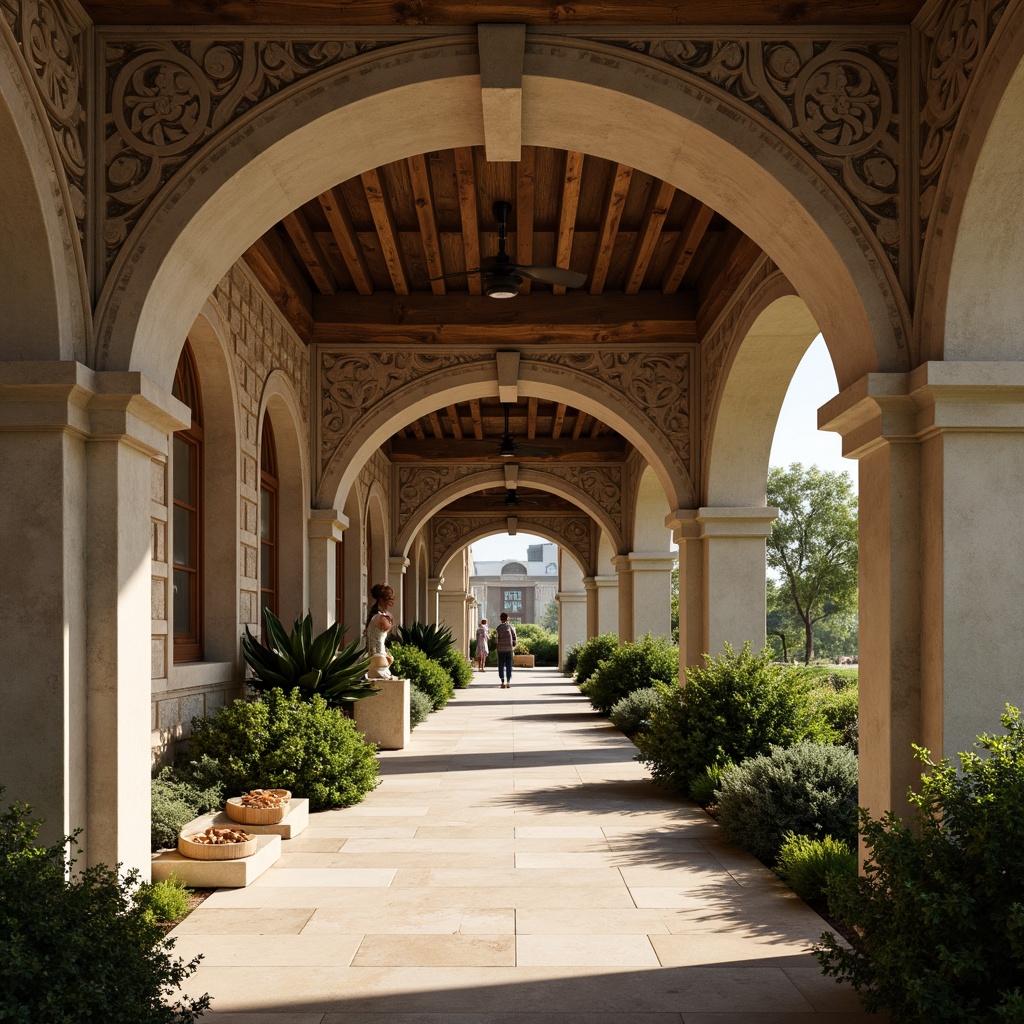 Prompt: Elegant archways, ornate carvings, rustic stone walls, lush greenery, warm natural light, dramatic shadows, grand entranceways, refined architectural details, sophisticated interior design, luxurious materials, marble floors, intricate moldings, symmetrical compositions, soft warm lighting, shallow depth of field, 1/1 composition, realistic textures, ambient occlusion.