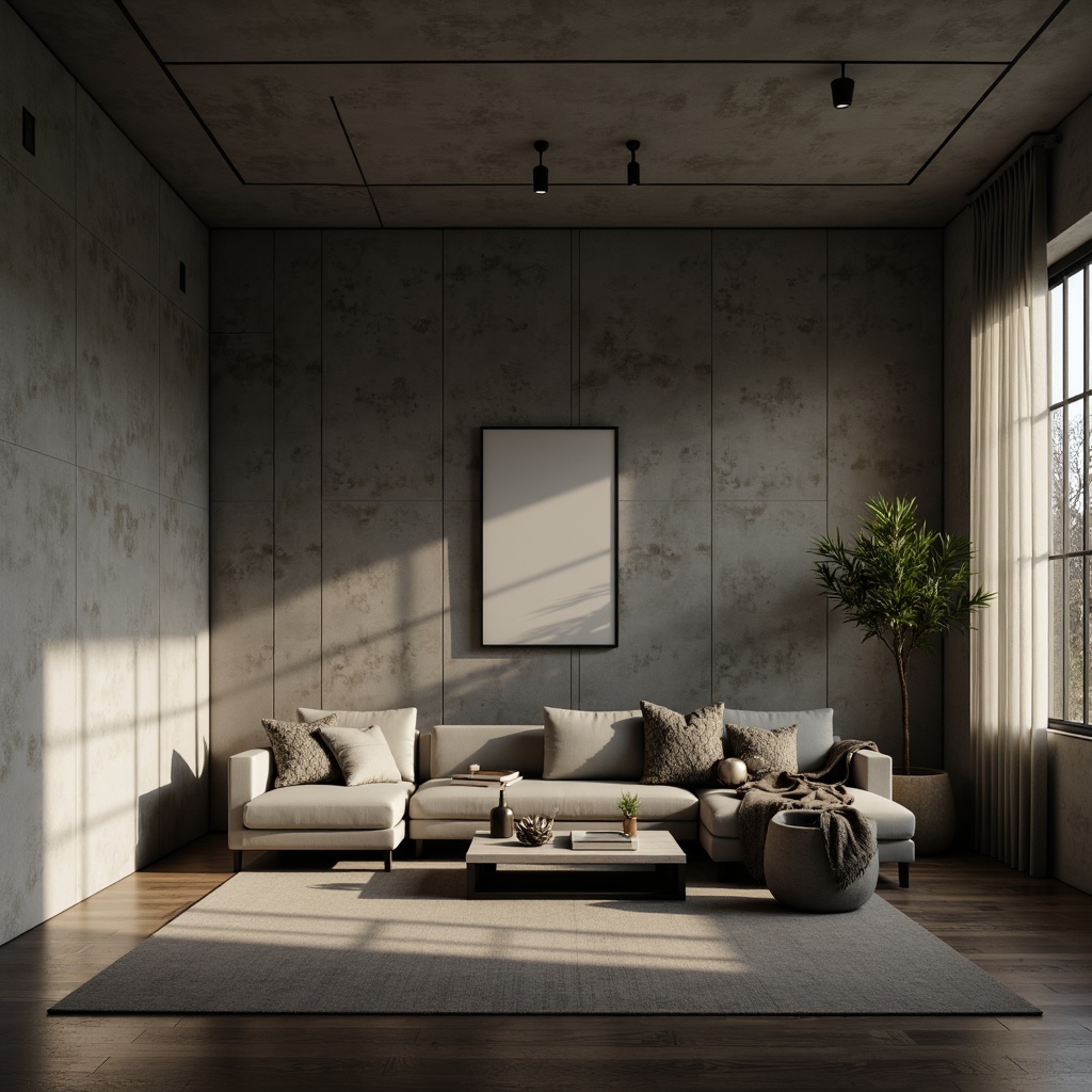 Prompt: Monochromatic interior, soft ambient lighting, subtle shadows, sparse decor, clean lines, minimal furniture, sleek surfaces, matte finishes, neutral color palette, natural textures, concrete walls, wooden floors, hidden light sources, warm glow, gentle illumination, 1/1 composition, shallow depth of field, realistic renderings, subtle highlights.