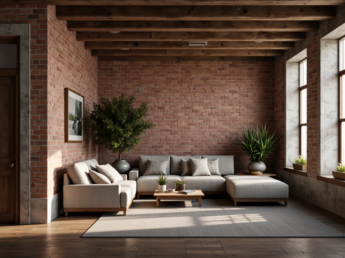 Prompt: Rustic brick walls, distressed wood textures, vintage stone finishes, earthy color palette, organic patterns, natural materials, exposed concrete, industrial chic decor, urban loft ambiance, warm ambient lighting, shallow depth of field, 1/1 composition, realistic renderings, soft focus blur.