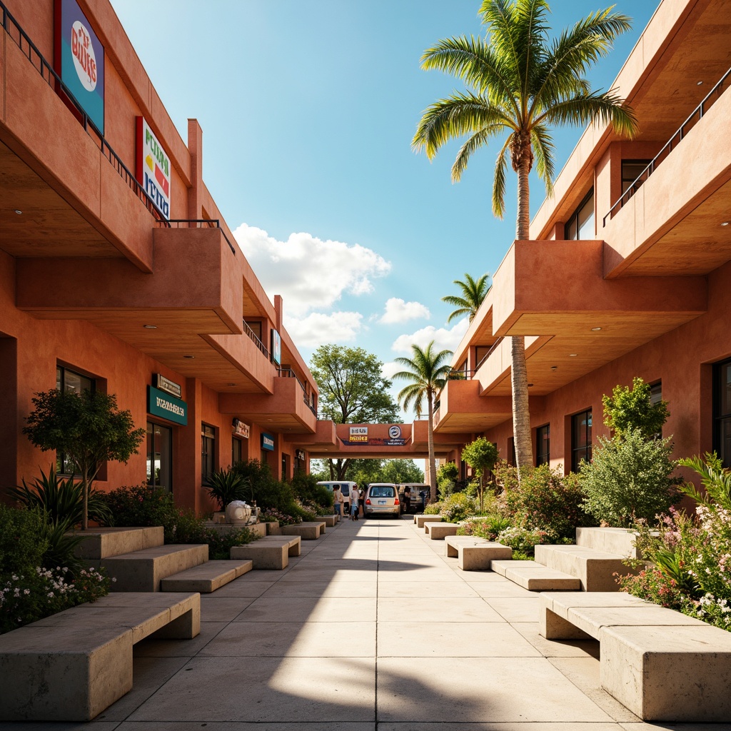 Prompt: Vibrant bus station, mid-century modern architecture, bold geometric shapes, retro-inspired signage, warm terracotta walls, polished concrete floors, wooden accents, natural stone benches, lush greenery, tropical plants, sunny day, soft diffused lighting, shallow depth of field, 3/4 composition, panoramic view, realistic textures, ambient occlusion, earthy tone color palette, burnt orange, avocado green, sky blue, creamy white, walnut brown.Let me know if you need any adjustments!