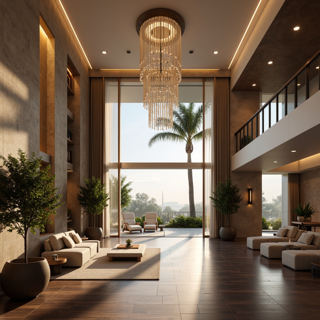 Prompt: Modern luxury villa, grand entrance hall, high ceilings, crystal chandeliers, warm ambient lighting, floor-to-ceiling windows, natural daylight, sleek LED strips, recessed spotlights, textured stone walls, dark hardwood floors, minimalist decor, soft pastel colors, relaxing atmosphere, afternoon sunbeams, shallow depth of field, 1/2 composition, cinematic lighting effects.