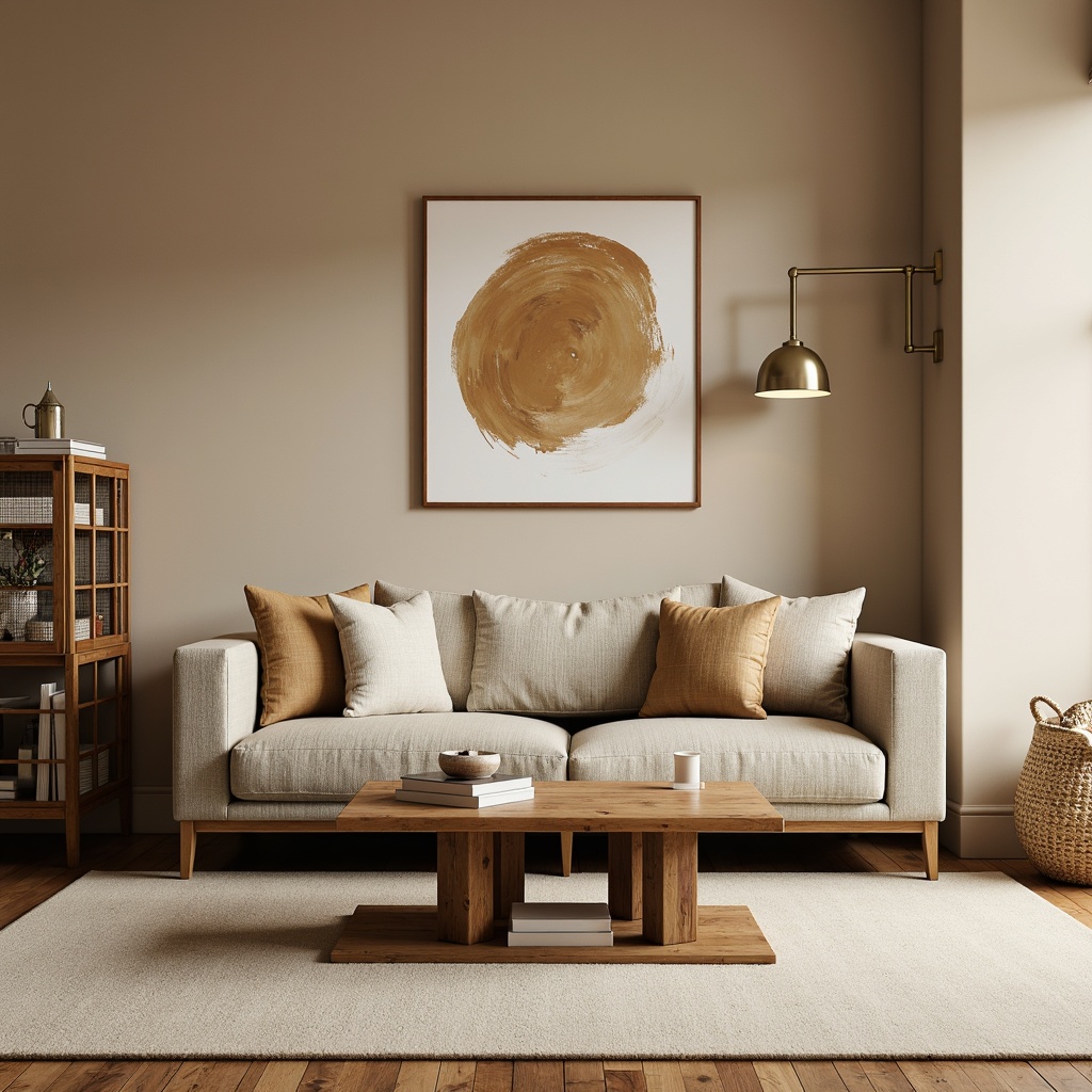 Prompt: Cozy living room, plush sofa, wooden coffee table, minimalist decor, warm beige walls, comfortable seating area, soft cushioning, natural fabric upholstery, sleek metal legs, Scandinavian design, functional storage units, rustic wood accents, earthy color palette, bright floor lamp, 1/1 composition, realistic textures, ambient occlusion.