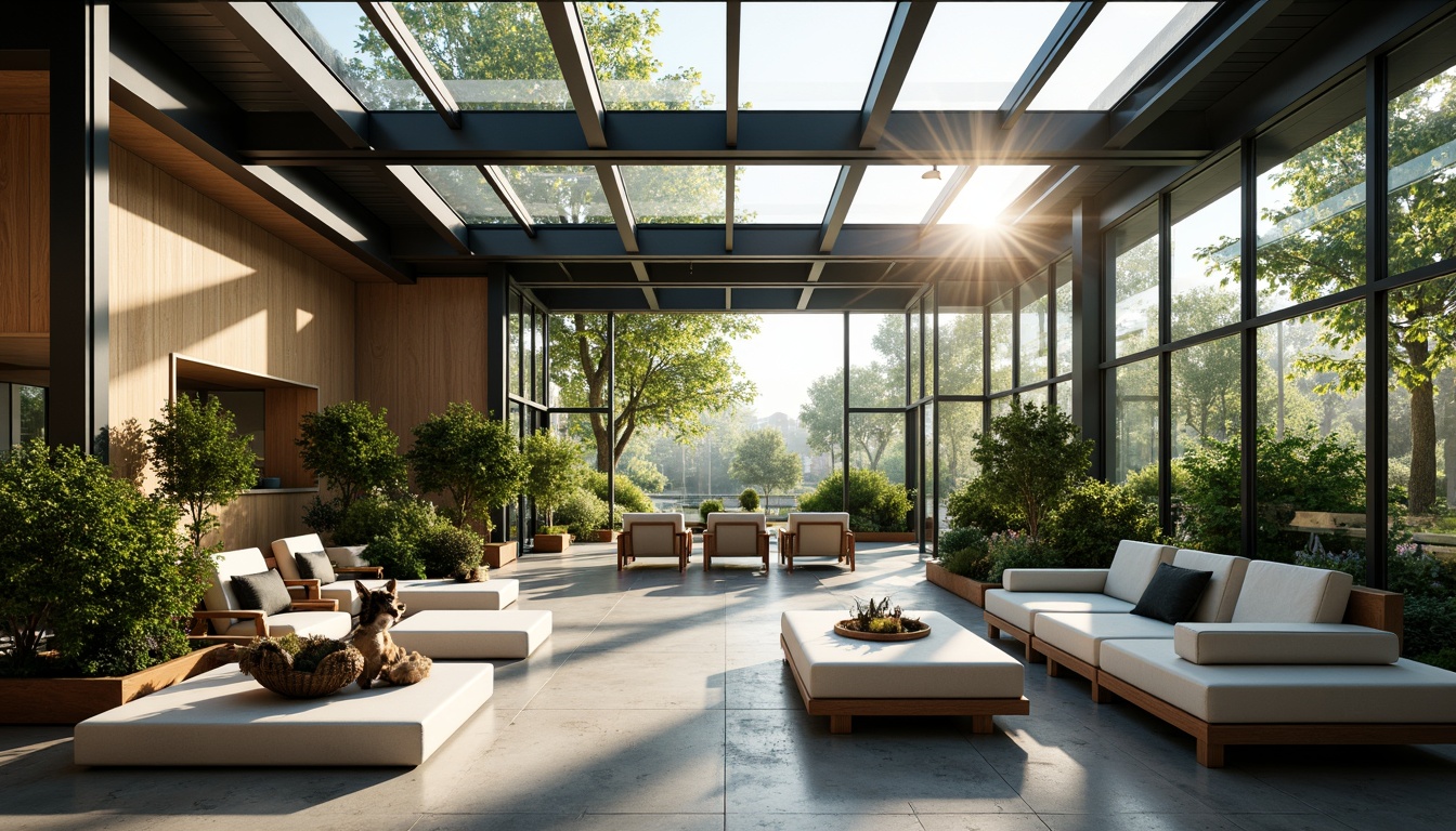 Prompt: Sun-drenched sunroom, futuristic architecture, minimalist design, sleek metal frames, expansive glass walls, sliding doors, clerestory windows, skylights, solar tubes, reflective surfaces, polished concrete floors, industrial chic decor, vibrant greenery, potted plants, modern furniture, ambient lighting, soft warm glow, shallow depth of field, 1/2 composition, panoramic view, realistic textures, ambient occlusion.