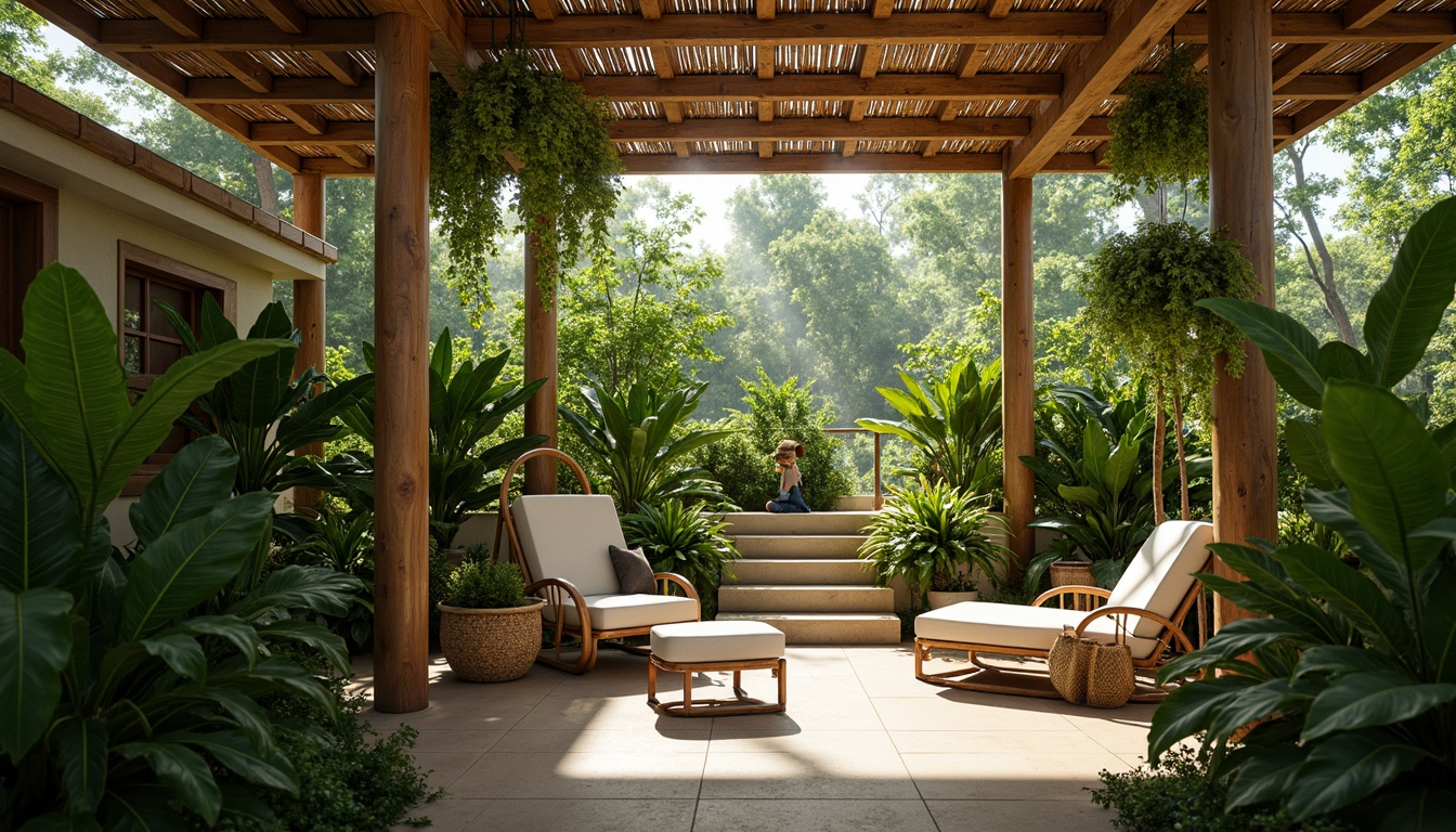 Prompt: Lush green interior, tropical plants, natural wood accents, rattan furniture, serene ambiance, warm soft lighting, shallow depth of field, 1/1 composition, intimate close-up shots, realistic textures, ambient occlusion, Asian-inspired decor, bamboo elements, minimal ornamentation, functional simplicity, air-purifying foliage, humidity control systems, automated irrigation, misting systems, natural ventilation, energy-efficient climate control, sustainable building materials, eco-friendly finishes.