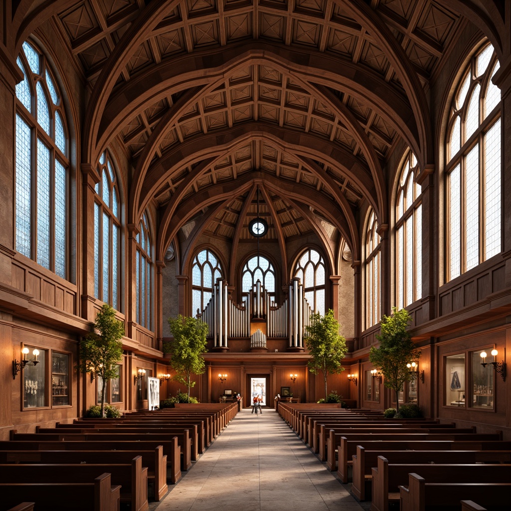 Prompt: Vaulted ceilings, stained glass windows, ornate pews, rich wood tones, elegant chandeliers, reverberant spaces, sound-absorbing panels, diffusion patterns, acoustic screens, microphone arrays, subtle lighting, warm ambiance, natural stone flooring, intricate carvings, grand organs, sacred symbols, peaceful atmosphere, soft warm glow, 1/2 composition, shallow depth of field, realistic textures.