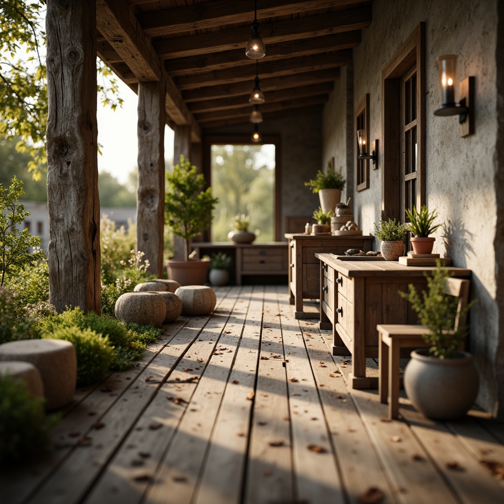 Prompt: Rustic farmhouse, weathered wooden planks, distressed finishes, earthy tones, natural textures, stone accents, vintage decor, cozy atmosphere, warm lighting, shallow depth of field, 1/2 composition, soft focus, realistic renderings, ambient occlusion.