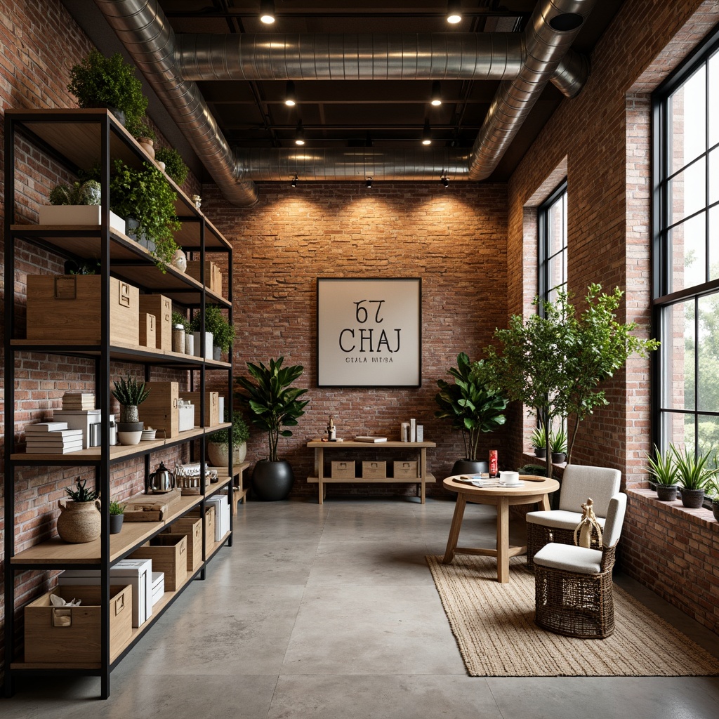 Prompt: Industrial chic storage room, exposed brick walls, polished concrete floors, metal shelving units, reclaimed wood accents, modern minimalist decor, sleek chrome fixtures, ambient softbox lighting, 1/1 composition, shallow depth of field, realistic textures, subtle color grading, warm beige tones, industrial-style signage, functional storage bins, decorative baskets, hanging plants, natural fiber rugs, cozy reading nooks.