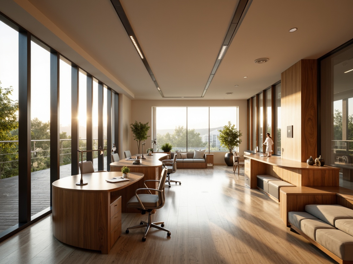 Prompt: Streamlined home office, minimalist decor, curved lines, metallic accents, warm beige walls, polished wooden floors, sleek desks, ergonomic chairs, modern task lamps, indirect soft lighting, floor-to-ceiling windows, natural daylight, subtle shadows, 1/1 composition, realistic textures, ambient occlusion, softbox lighting, warm color temperature, cozy atmosphere.