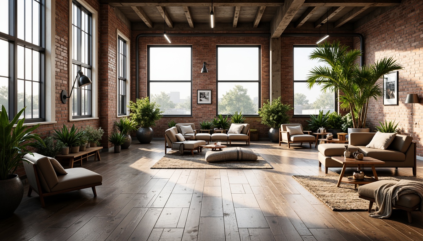 Prompt: Airy loft, industrial chic, exposed brick walls, reclaimed wood floors, minimalist decor, natural light pouring, large windows, sliding glass doors, lush greenery, potted plants, modern furniture, sleek lines, monochromatic color scheme, abundant negative space, 1/1 composition, soft warm lighting, shallow depth of field, realistic textures, ambient occlusion.