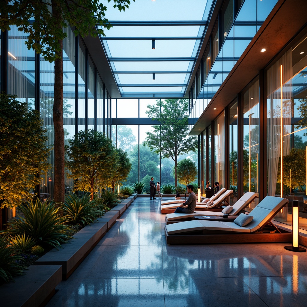 Prompt: Futuristic sunroom, sleek metal framework, transparent glass walls, reflective surfaces, minimalist decor, luxurious lounge chairs, vibrant neon accents, ambient LED lighting, soft warm glow, shallow depth of field, 3/4 composition, panoramic view, realistic textures, intricate geometric patterns, glossy metallic materials, matte finishes, ambient occlusion, warm wooden accents, natural stone flooring, futuristic smart home systems, automated curtains, climate control interfaces.