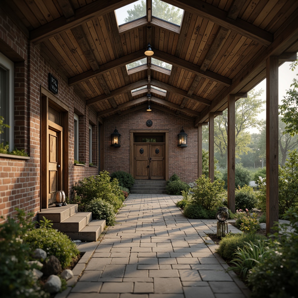 Prompt: Rustic memorial center, earthy tones, weathered wood accents, natural stone walls, worn brick facades, distressed metal details, muted greenery, moss-covered paths, vintage lanterns, soft warm lighting, shallow depth of field, 1/2 composition, realistic textures, ambient occlusion.