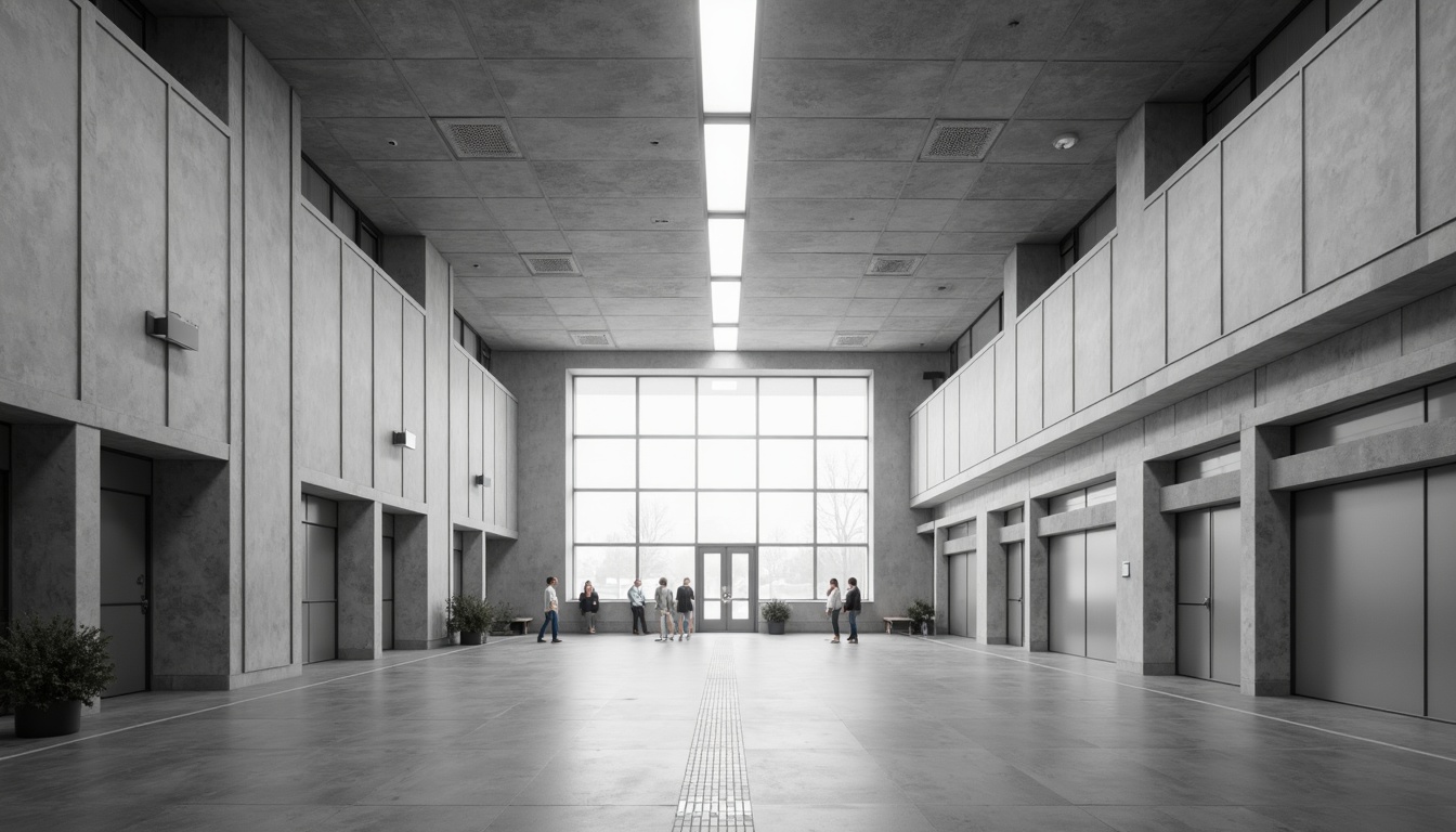 Prompt: Monochromatic high school interior, minimalist aesthetic, clean lines, simple shapes, matte finishes, smooth concrete walls, polished wooden floors, subtle texture contrasts, industrial metal accents, modern LED lighting, soft diffused glow, shallow depth of field, 1/1 composition, realistic rendering, ambient occlusion.