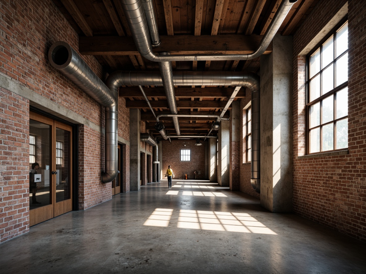 Prompt: Exposed brick walls, distressed concrete surfaces, metallic accents, industrial pipes, reclaimed wood beams, vintage factory windows, urban loft atmosphere, gritty urban feel, warm softbox lighting, shallow depth of field, 2/3 composition, moody color palette, realistic textures, ambient occlusion.