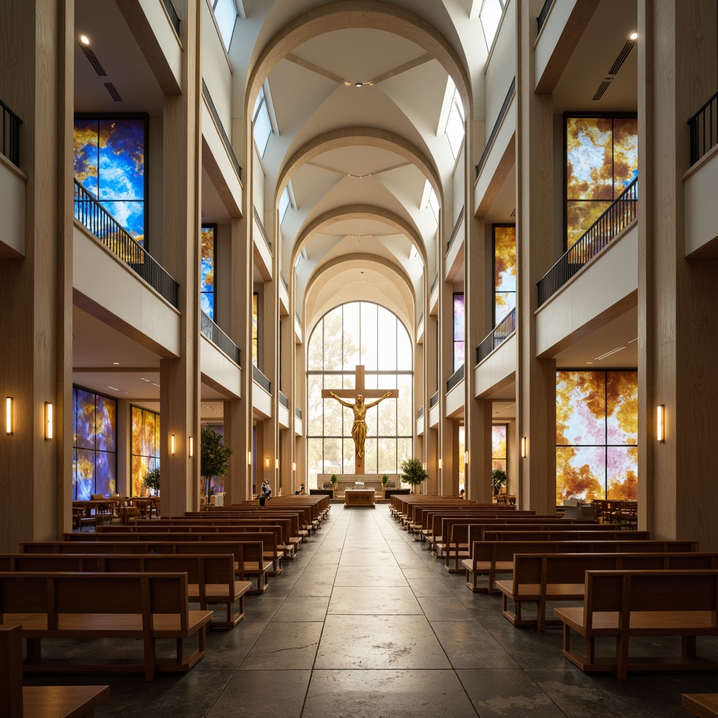 Prompt: Modern church interior, minimalist pews, sleek wooden benches, abstract stained glass windows, futuristic altar designs, LED ambient lighting, curved architectural lines, open floor plans, communal gathering spaces, natural stone floors, high ceilings, clerestory windows, soft warm lighting, shallow depth of field, 3/4 composition, panoramic view, realistic textures, ambient occlusion, modern crucifixes, geometric patterns, sacred symbols, contemplative ambiance.