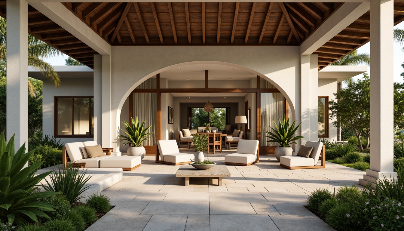 Prompt: Spacious pavilion, open layout, transitional style, high ceilings, large windows, sliding glass doors, natural stone flooring, wooden accents, minimalist decor, plush furniture, vibrant greenery, lush plants, soft warm lighting, shallow depth of field, 3/4 composition, panoramic view, realistic textures, ambient occlusion, elegant archways, ornate columns, grand entrance, inviting atmosphere, serene ambiance.