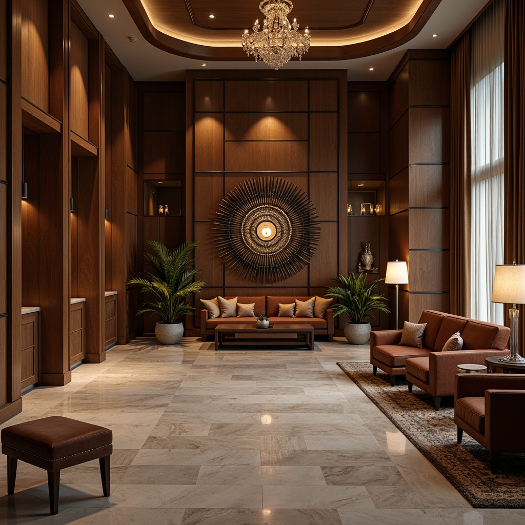 Prompt: Luxurious interior space, polished marble floors, high-gloss wood paneling, rich velvet upholstery, metallic accents, subtle LED lighting, elegant curves, sophisticated minimalism, premium leather textures, refined stone walls, opulent crystal chandeliers, soft warm ambiance, cinematic shading, realistic reflections, 1/1 composition, intimate atmosphere.