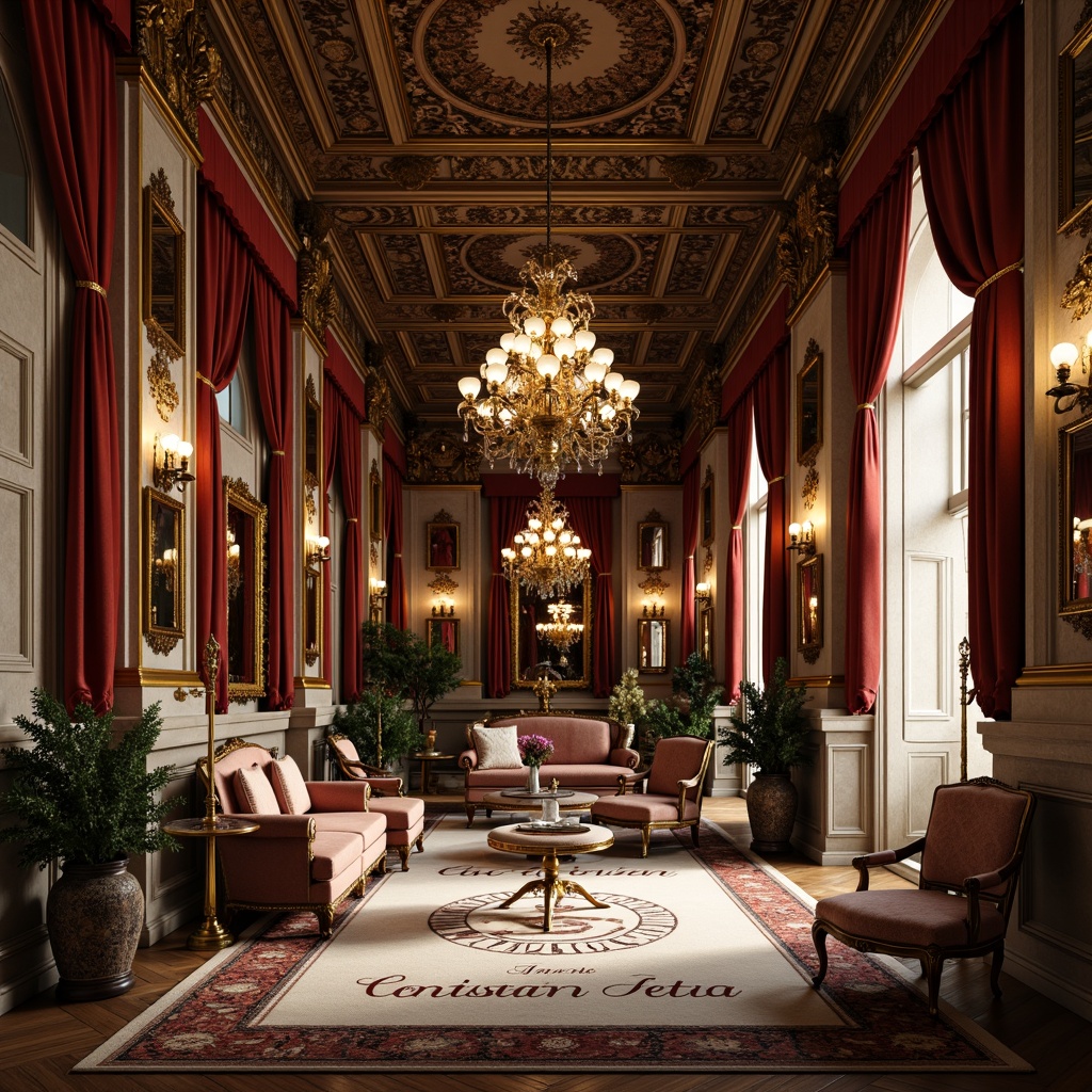 Prompt: Ornate palace, grandiose chandeliers, luxurious velvet drapes, intricately carved wooden furniture, ornamental mirrors, lavish gold accents, regal throne-like seating, majestic stone columns, opulent crystal fixtures, richly patterned rugs, exquisite ceramic vases, elegant cursive typography, soft warm lighting, subtle gradient effects, 1/1 composition, intimate atmosphere, realistic reflections, ambient occlusion.