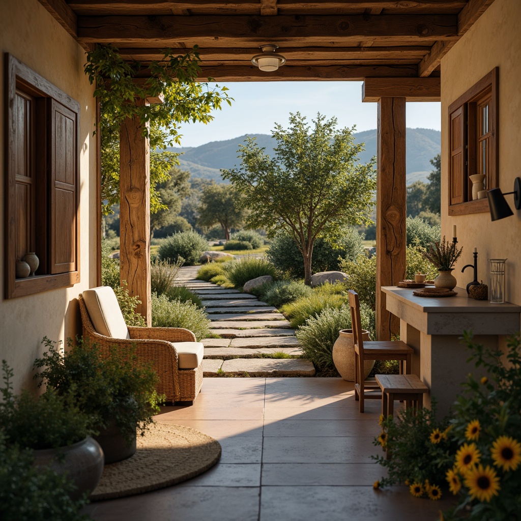 Prompt: Rustic farmhouse, vintage decor, earthy tones, warm beige walls, distressed wood accents, soft sage greenery, muted blue skies, natural stone pathways, antique metal fixtures, reclaimed wooden beams, cozy candlelit ambiance, warm golden lighting, shallow depth of field, 1/1 composition, realistic textures, ambient occlusion.