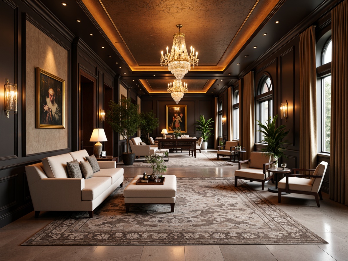 Prompt: Luxurious interior space, rich wood accents, polished marble floors, metallic chrome fixtures, soft velvet upholstery, subtle linen textures, ambient warm lighting, ornate gold decorations, elegant crystal chandeliers, refined stone walls, sophisticated matte black finishes, high-gloss paint coatings, sumptuous silk fabrics, intricate patterned rugs, inviting plush carpets, dramatic floor-to-ceiling windows, majestic vaulted ceilings, 1/1 composition, softbox lighting, realistic reflections.