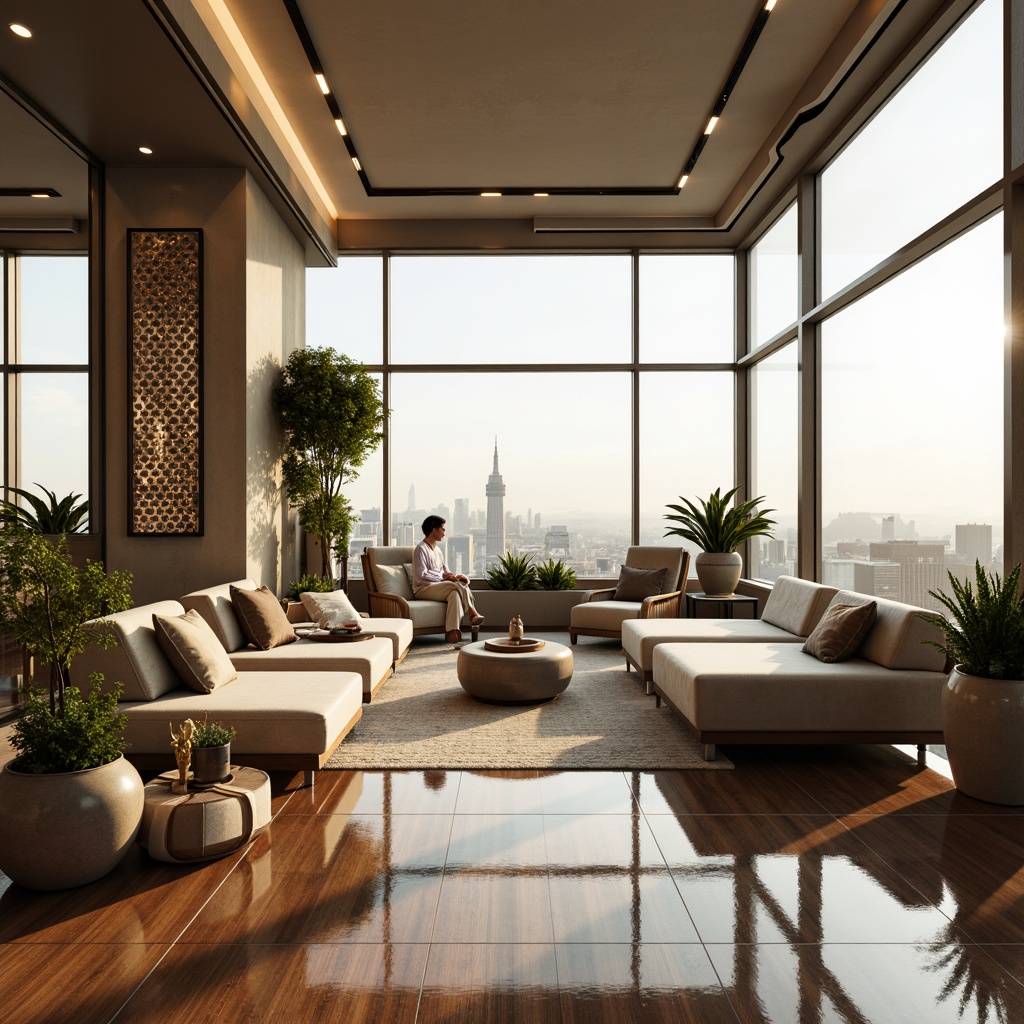 Prompt: Futuristic sunroom, sleek metallic frames, transparent glass walls, minimalist decor, luxurious velvet sofas, polished chrome accents, high-gloss wooden floors, iridescent ceramic tiles, soft ambient lighting, warm beige color palette, advanced nanotechnology materials, self-healing surfaces, electrochromic glazing, smart temperature control systems, panoramic cityscape views, low-angle shot, dramatic shadowing, cinematic composition.