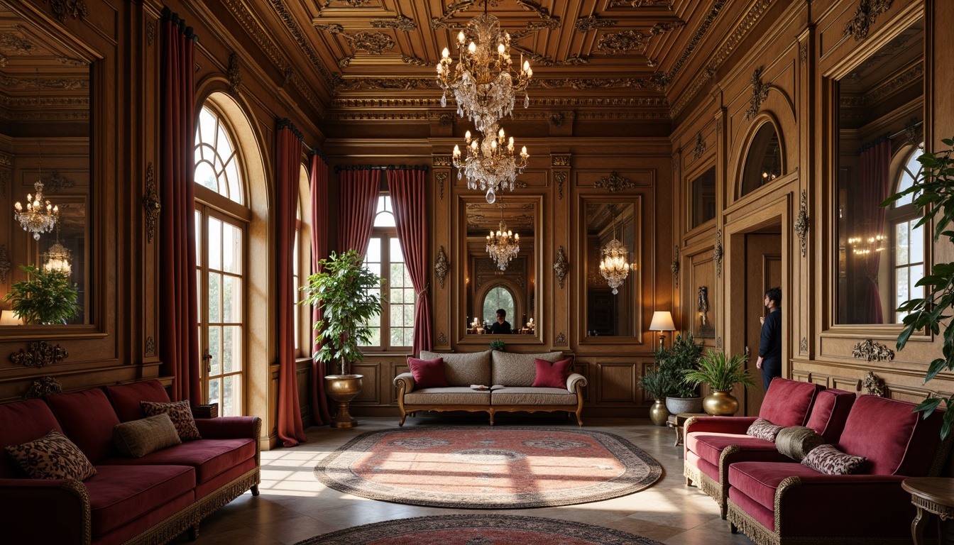 Prompt: Ornate mudroom, luxurious furnishings, rich velvet fabrics, golden accents, intricate carvings, ornamental mirrors, crystal chandeliers, lavish marble floors, grandiose archways, elaborate moldings, rustic wooden beams, warm candlelight, soft focus blur, shallow depth of field, 1/2 composition, atmospheric lighting, highly detailed textures, subtle ambient occlusion.