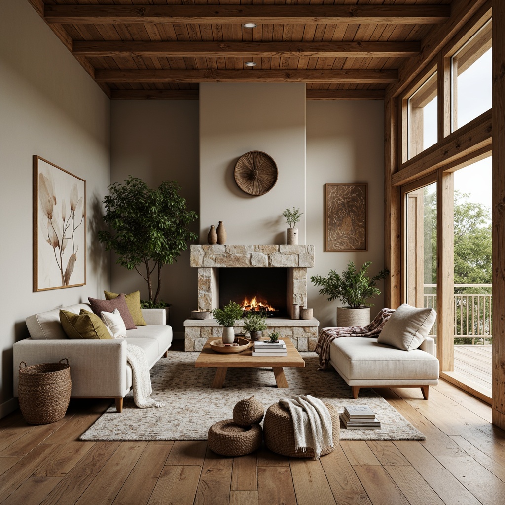 Prompt: Cozy Scandinavian villa, wooden accents, natural textures, woven baskets, plush throw blankets, stone fireplaces, earthy color palette, minimalist decor, Nordic-inspired furniture, soft warm lighting, shallow depth of field, 1/1 composition, realistic renderings, ambient occlusion, nature-inspired patterns, organic shapes, rough-hewn wood beams, linen upholstery, velvet pillows, distressed wooden floors, modern rustic charm.