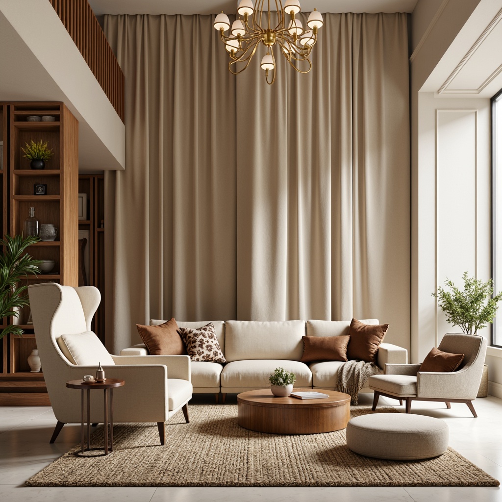 Prompt: Luxurious velvet fabrics, soft plush materials, warm beige tones, cozy throw blankets, comfortable sofas, ergonomic chair designs, stylish accent pillows, natural fiber rugs, creamy white marble floors, elegant chandeliers, subtle ambient lighting, shallow depth of field, 1/1 composition, realistic textures, ambient occlusion.