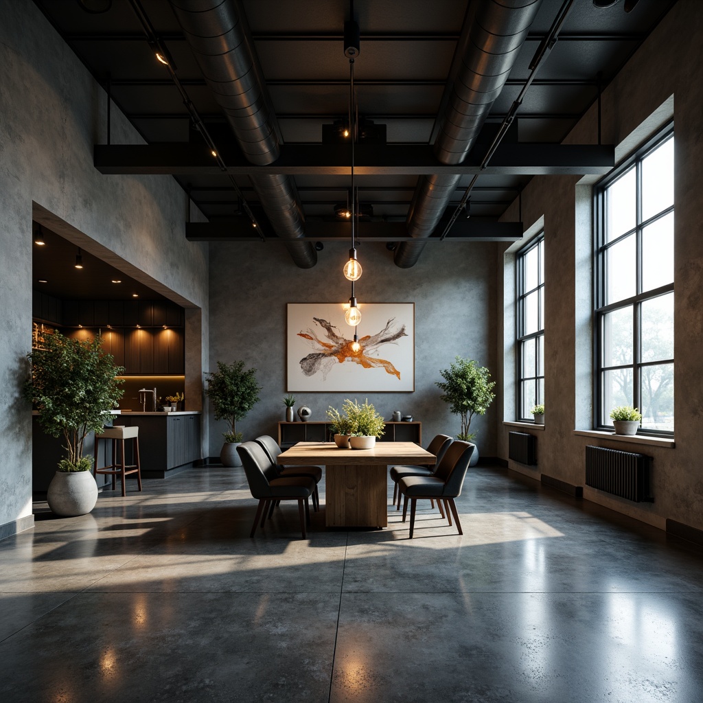 Prompt: Modern minimalist interior, sleek lines, matte black finishes, Edison bulbs, industrial chic pendants, exposed ductwork, polished concrete floors, minimalist decor, abstract artwork, urban loft atmosphere, natural light pouring in, soft warm glow, subtle shading, 1/1 composition, realistic reflections, ambient occlusion.