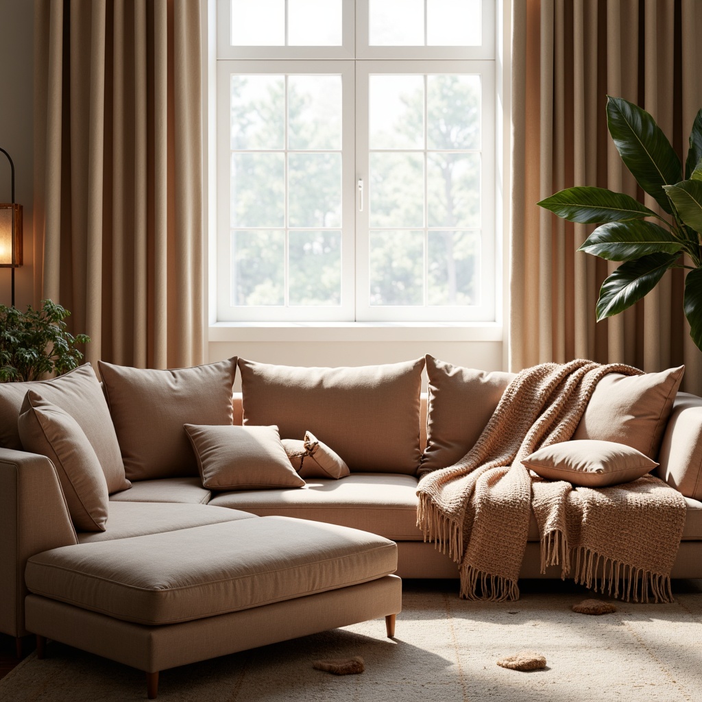 Prompt: Luxurious velvet fabrics, soft plush cushions, elegant silk drapes, rich brocade upholstery, subtle linen textures, calming pastel hues, natural fiber blends, intricate woven patterns, ergonomic furniture designs, cozy throw blankets, ambient warm lighting, 1/1 composition, shallow depth of field, realistic fabric simulations.