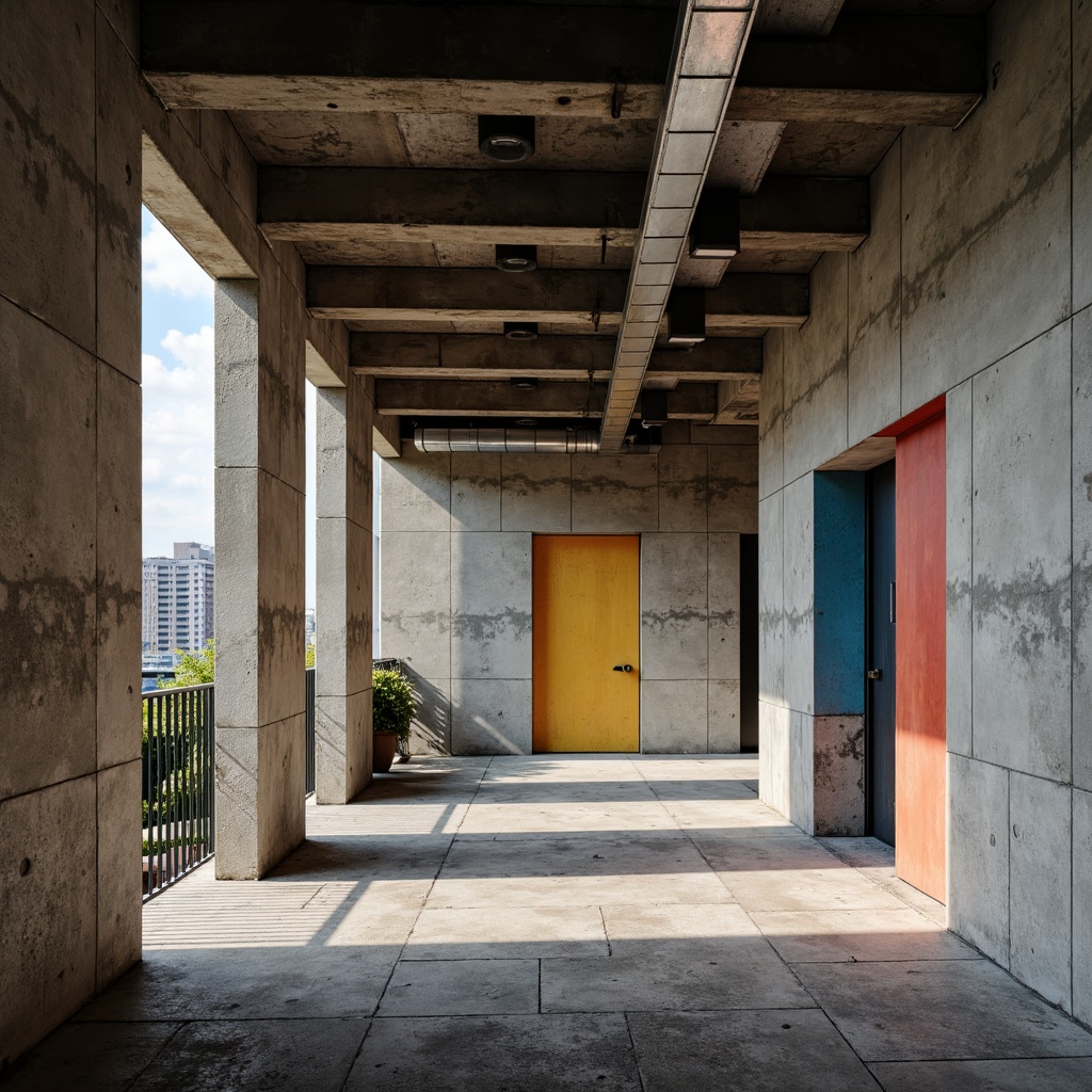 Prompt: Raw concrete walls, exposed ductwork, industrial metal beams, rugged stone floors, dramatic high ceilings, minimalist stage design, bold colorful accents, brutalist architectural style, urban cityscape backdrop, harsh overhead lighting, deep shadows, 1/1 composition, low-angle shot, realistic textures, ambient occlusion.