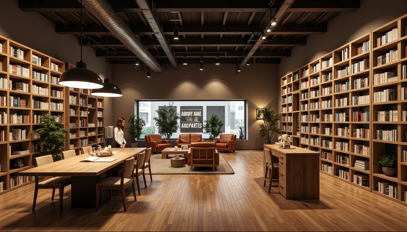 Prompt: Minimalist bookstore interior, clean lines, simple shelves, wooden flooring, soft warm lighting, table lamps, floor lamps, cozy reading nooks, comfortable armchairs, neutral color palette, natural materials, industrial-chic decor, reclaimed wood accents, metal and glass fixtures, elegant pendant lights, subtle shadows, 1/1 composition, shallow depth of field, realistic textures, ambient occlusion.