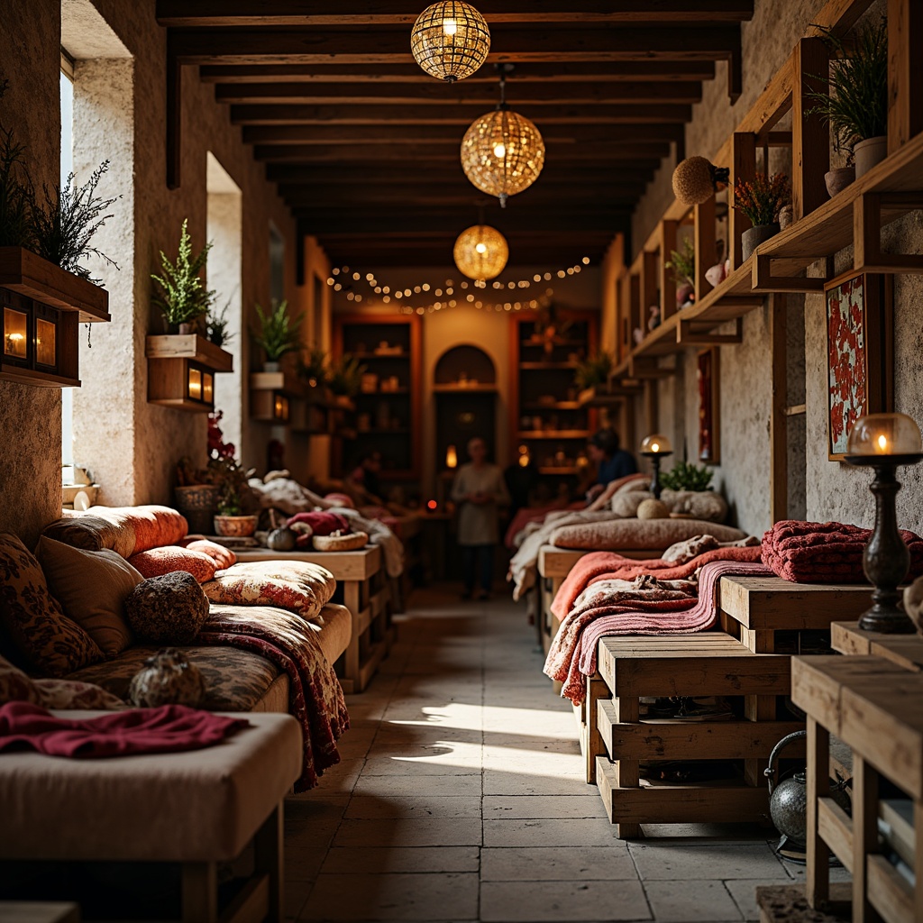 Prompt: Traditional market scene, warm earthy tones, rustic wooden crates, vintage metal lanterns, distressed brick walls, natural stone flooring, rich jewel-toned fabrics, ornate gold accents, soft candlelight, shallow depth of field, 1/2 composition, realistic textures, ambient occlusion.