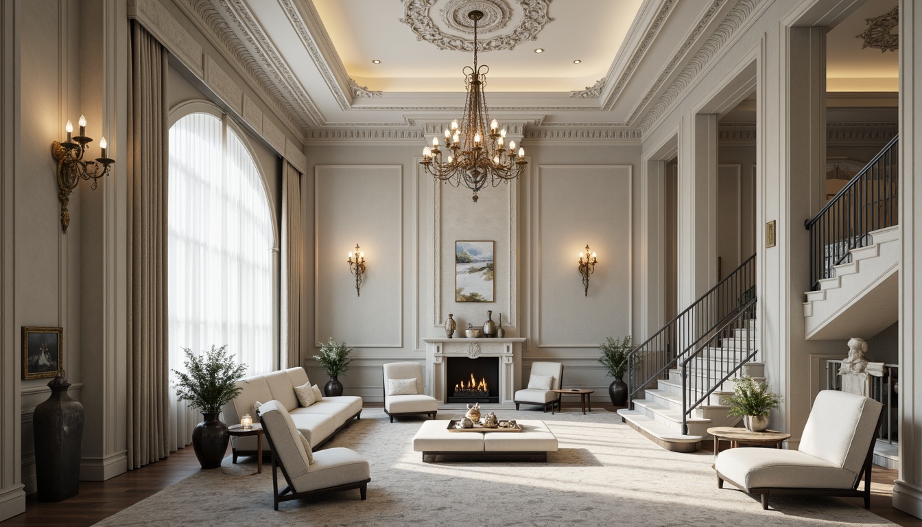 Prompt: Elegant mansion, luxurious interior, monochromatic color scheme, creamy whites, soft grays, rich charcoals, velvety textures, ornate moldings, grand chandeliers, sweeping staircases, refined furniture, subtle patterns, intricate carvings, lavish drapery, sophisticated ambiance, warm softbox lighting, shallow depth of field, 1/1 composition, realistic reflections, ambient occlusion.